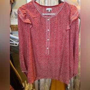 Max Studio Cottagecore Prairie Blouse in Red and White Print